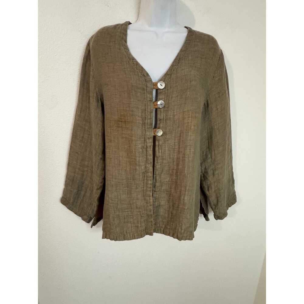 Willow Womens Jacket Size M Linen Button Front Long Sleeves Lagenlook Beige New